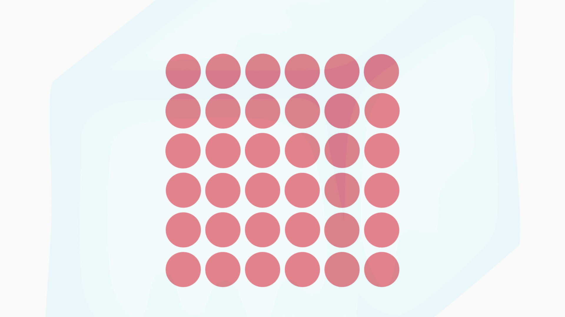 Eine Animation: Im Eiswürfel befindet sich eine Vielzahl an Teilchen (dargestellt in Form roter Punkte), die sich langsam hin- und herbwegen. Sie bewegen sich nur langsam, sind nah beieinander und behalten ihre Position innerhalb der Teilchenanordnung.