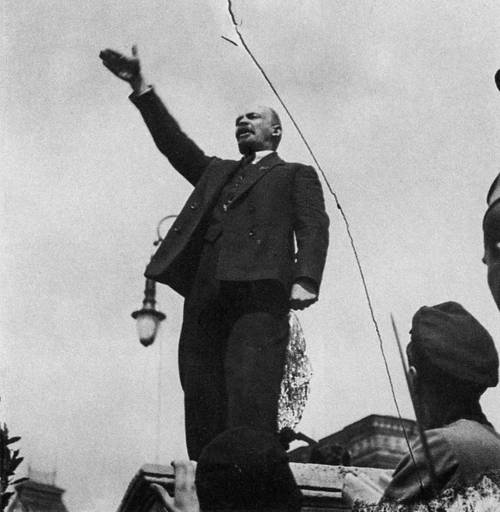 Lenin (1870-1924) making a speech in the Red Square at the unveiling of a temporary monument to Stepaz Razin