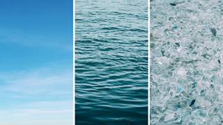 Beispiele für Medien: Luft (links), Wasser (Mitte) und Glas (rechts).