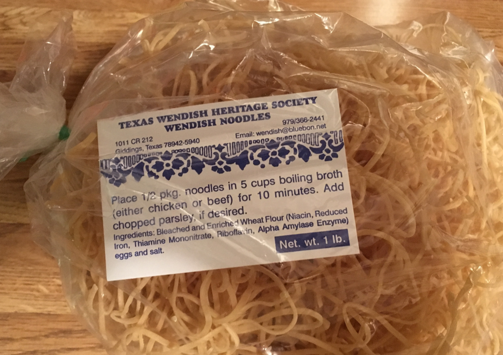 Bag of Wendish noodles, made by volunteers as a fundraiser for the museum.