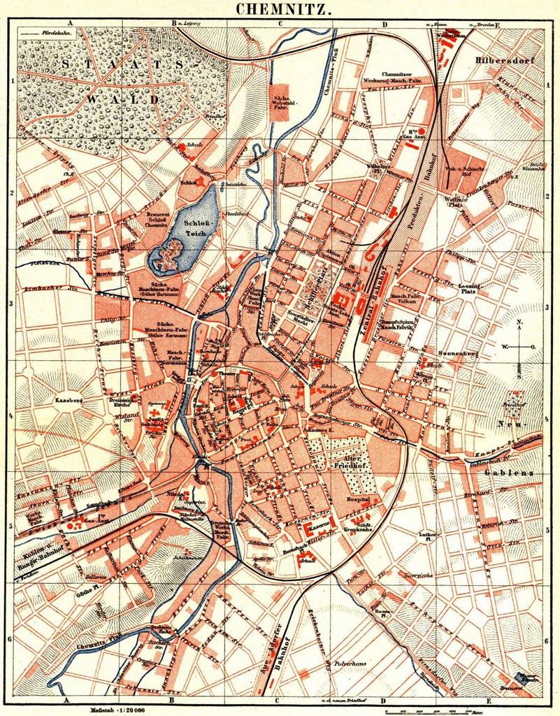 Meyers Lexikon — Vol. 3 — Seite 999 a — Tafel I: Stadtplan von Chemnitz (1 : 20.000) mit Straßenverzeichnis