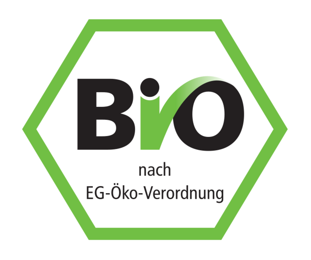 In einem grünen Achteck steh Bio nach EG-Öko-Verordnung. Das I sieht aus wie ein grüner Haken.