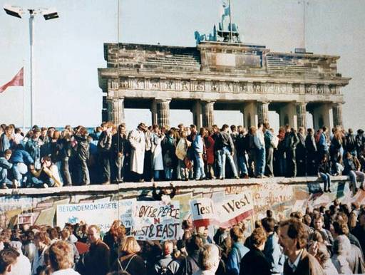 The Fall of the Berlin Wall, 1989. The photo shows a part of a public photo documentation wall at the Brandenburg Gate, Berlin.
